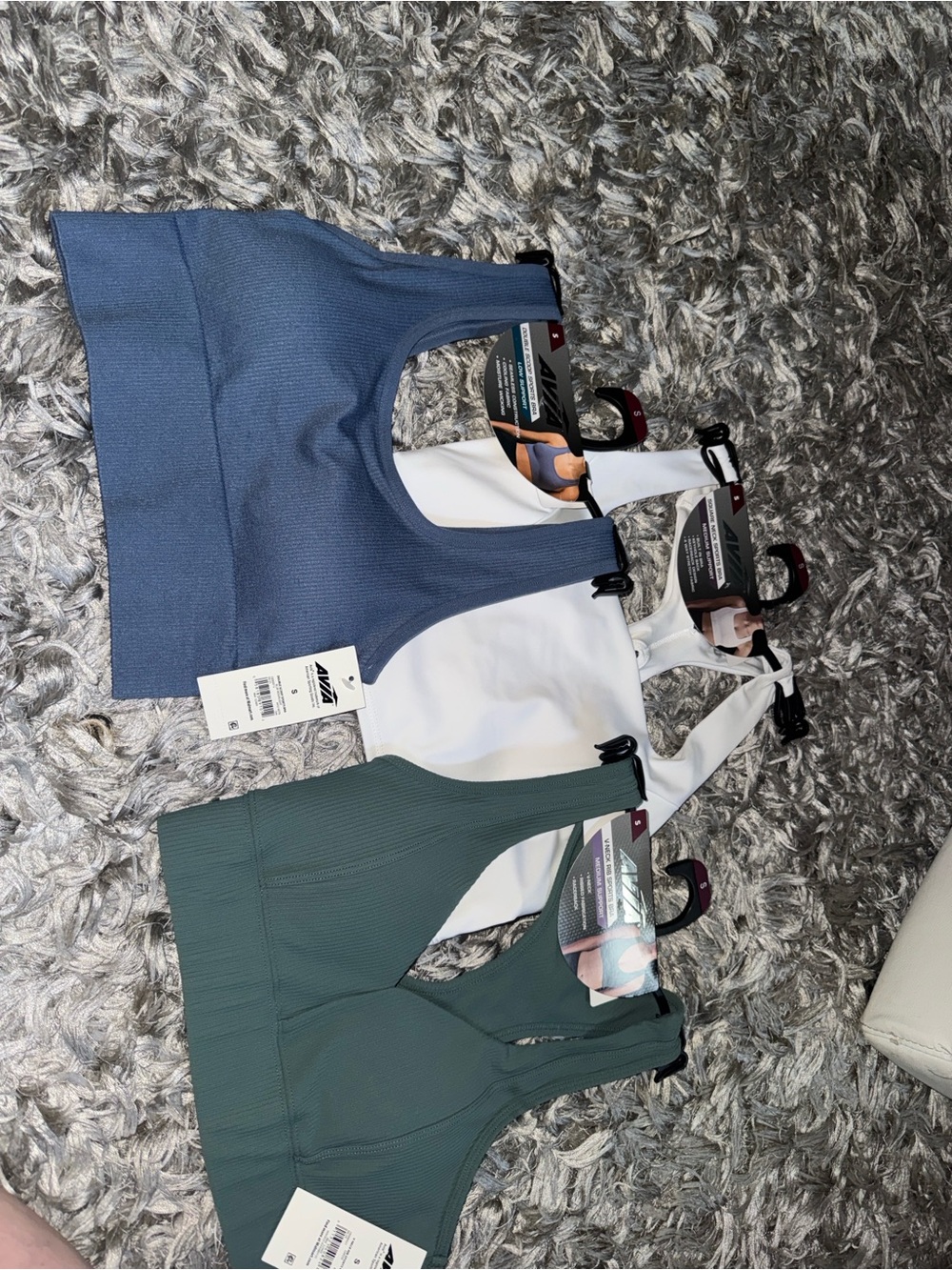 Avia Blue, White & Green Ribbed Seamless Sports Bra Set